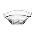 Clear glass bowl with curved wavy rim and wide mouth, viewed from front angle.