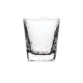 Clear glass double old-fashioned tumbler with textured sides and thick base.