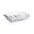 Clear glass soap dish with textured wood-grain pattern and sloped sides with drainage grooves.