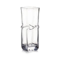 Clear glass vase with twisted band detail at center and square base.