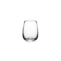 Clear glass tumbler with rounded bowl shape and slightly tapered sides.