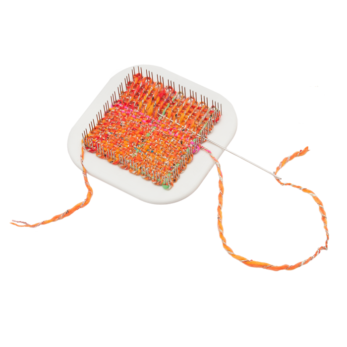 Zoom Loom, warped and partially woven